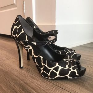 Nine West Animal Print Mary Jane Peep Toe Pumps | Size 8.5 | 4.5” Heels